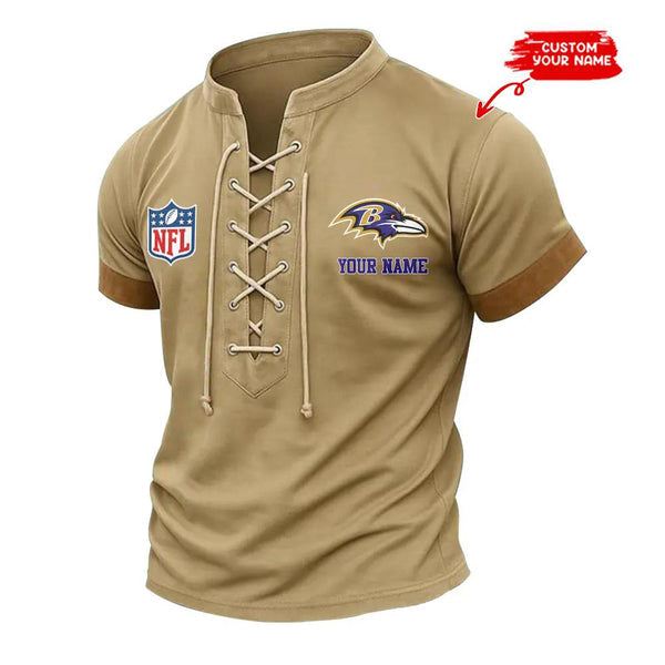 Baltimore Ravens Retro Lace-up Short Sleeve T-shirt New Trending C001