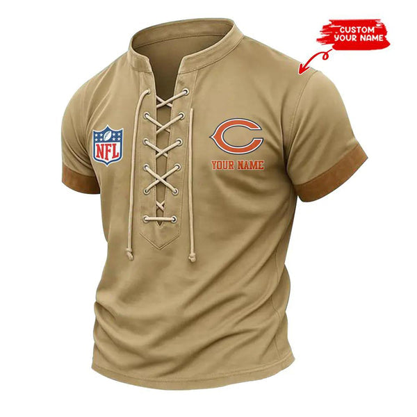 Chicago Bears Retro Lace-up Short Sleeve T-shirt New Trending C001
