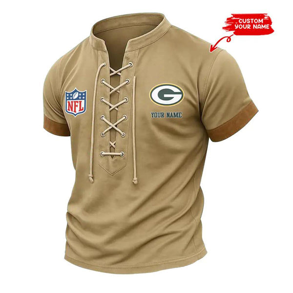 Green Bay Packers Retro Lace-up Short Sleeve T-shirt New Trending C001