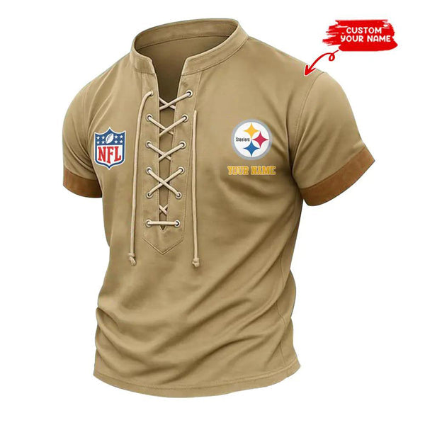 Pittsburgh Steelers Retro Lace-up Short Sleeve T-shirt New Trending C001