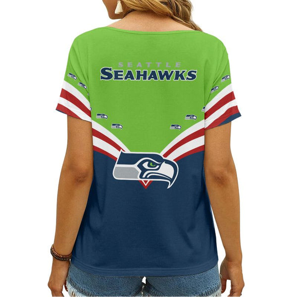 Seattle Seahawks Personalized V-neck Women T-shirt B001