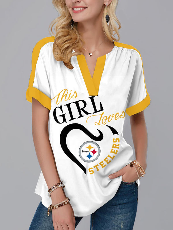 Pittsburgh Steelers Fashion Short Sleeve V-Neck Shirt 10