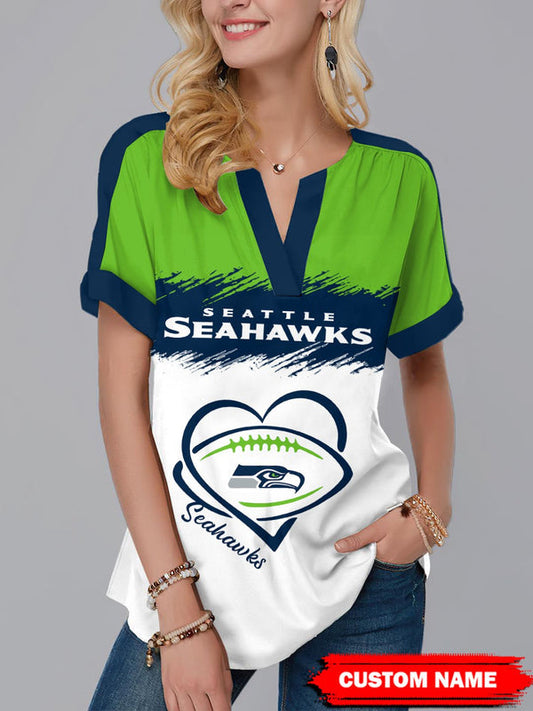 Seattle Seahawks Fashion Short Sleeve V-Neck Shirt 1