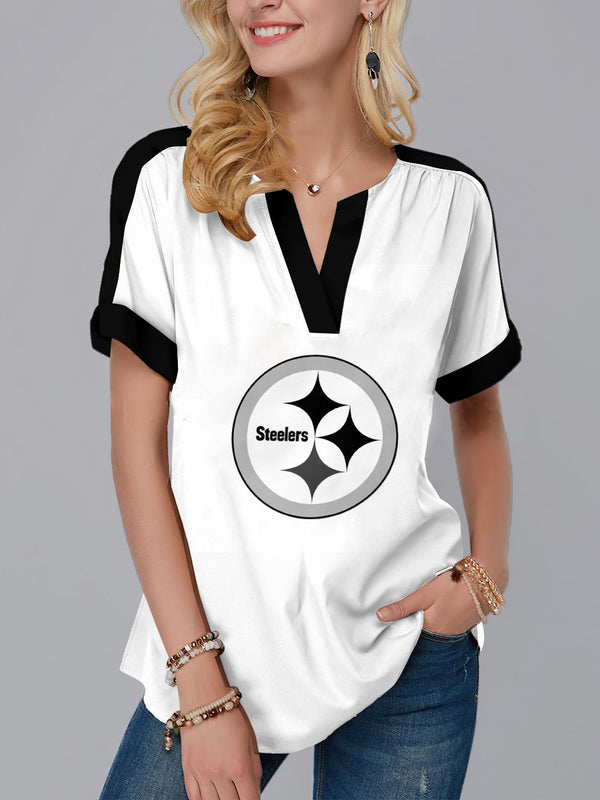 Pittsburgh Steelers Fashion Short Sleeve V-Neck Shirt 12