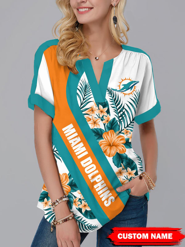Miami Dolphins Fashion Short Sleeve V-Neck Shirt 12