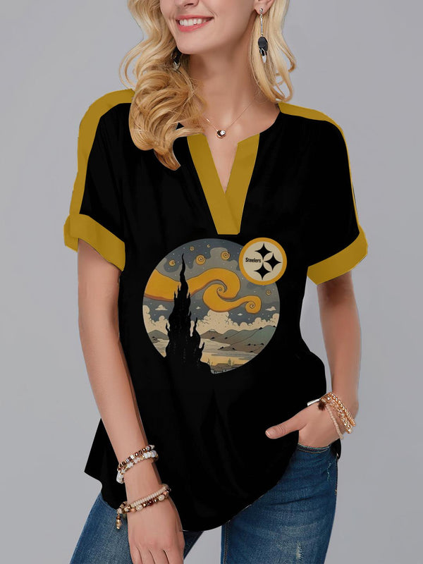 Pittsburgh Steelers Fashion Short Sleeve V-Neck Shirt 9