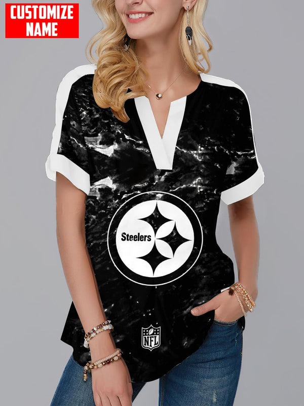 Pittsburgh Steelers Fashion Short Sleeve V-Neck Shirt 1