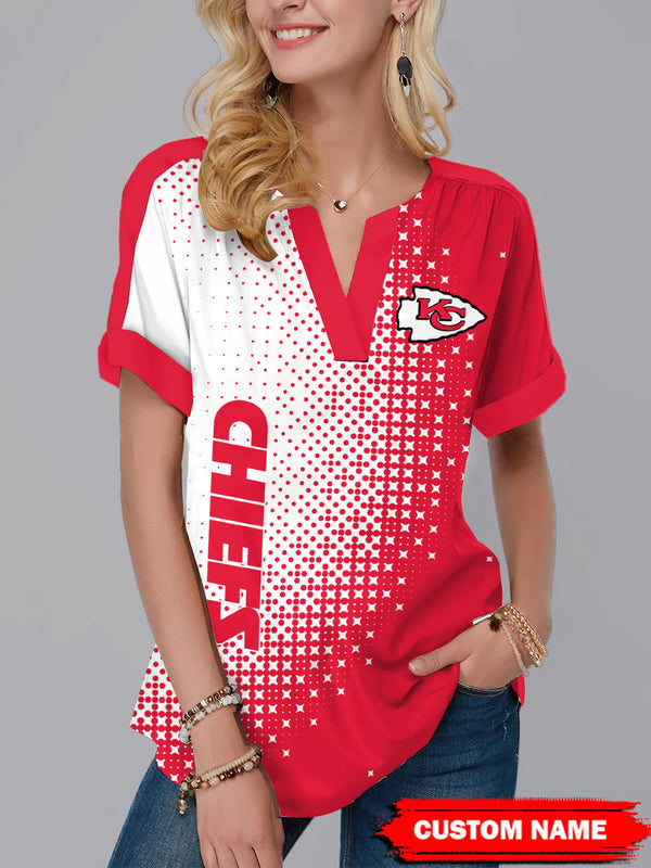 Kansas City Chiefs Fashion Short Sleeve V-Neck Shirt 12