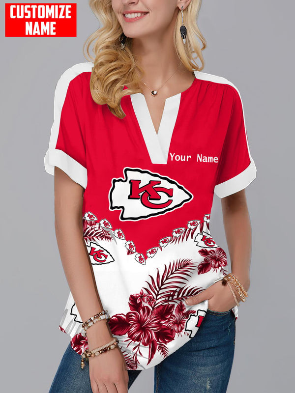 Kansas City Chiefs Fashion Short Sleeve V-Neck Shirt 5