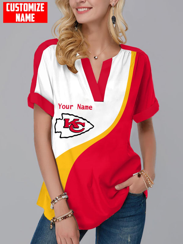 Kansas City Chiefs Fashion Short Sleeve V-Neck Shirt 11