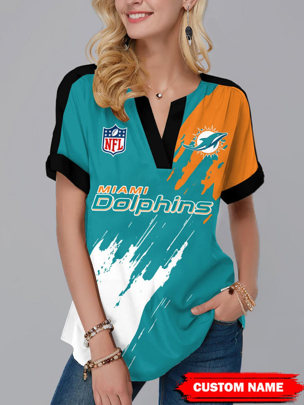 Miami Dolphins Fashion Short Sleeve V-Neck Shirt 11