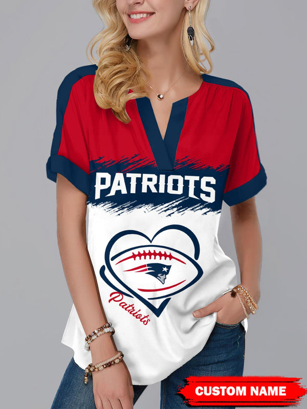 New England Patriots Fashion Short Sleeve V-Neck Shirt 1