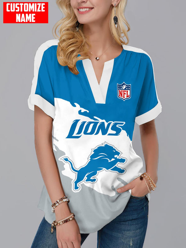 Detroit Lions Fashion Short Sleeve V-Neck Shirt 4