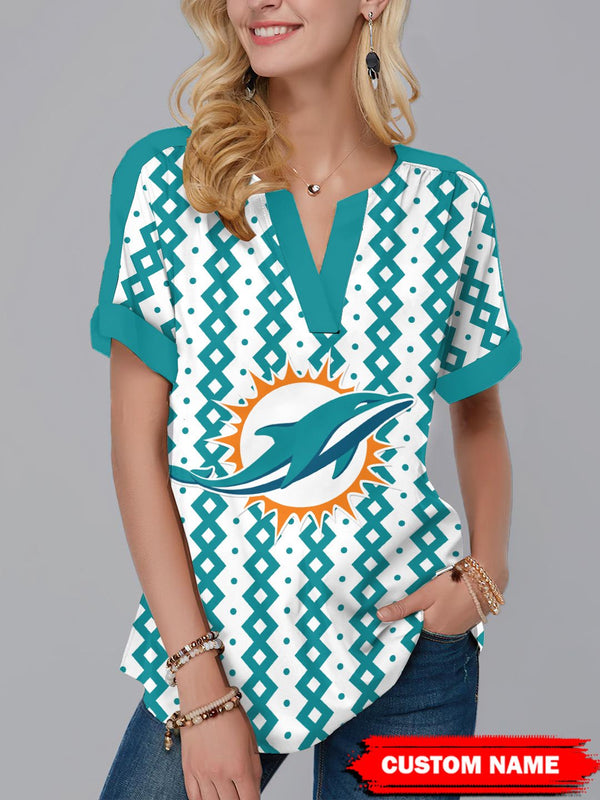 Miami Dolphins Fashion Short Sleeve V-Neck Shirt 8
