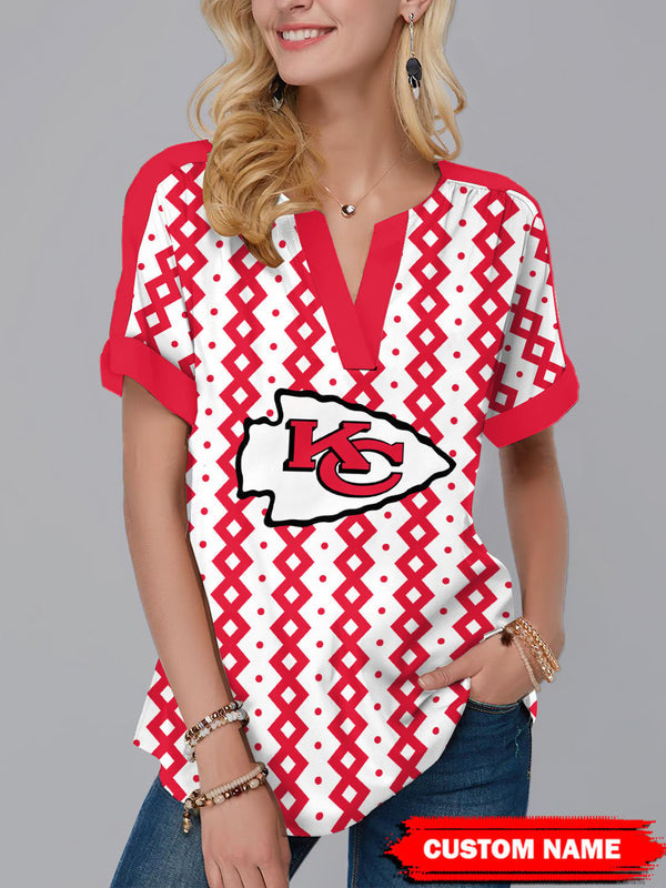 Kansas City Chiefs Fashion Short Sleeve V-Neck Shirt 1