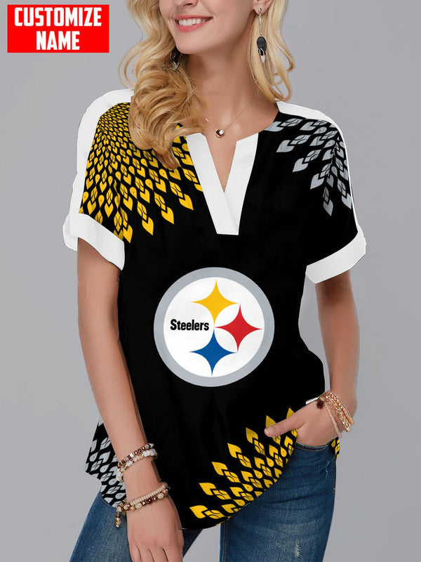 Pittsburgh Steelers Fashion Short Sleeve V-Neck Shirt 8