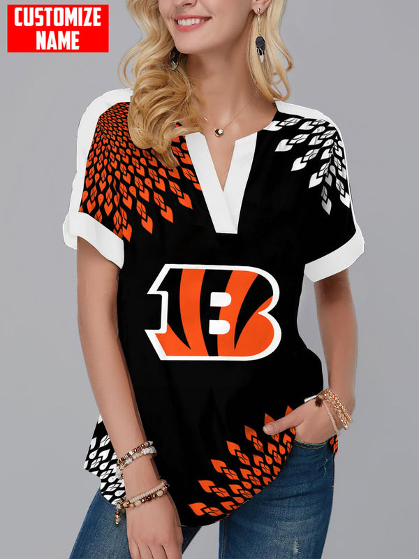 Cincinnati Bengals Fashion Short Sleeve V-Neck Shirt 3