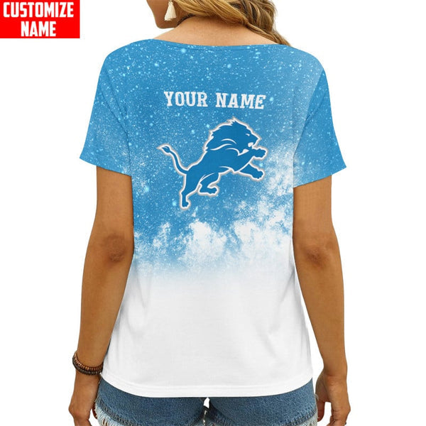 Detroit Lions 1 (3) Personalized V-neck Women T-shirt