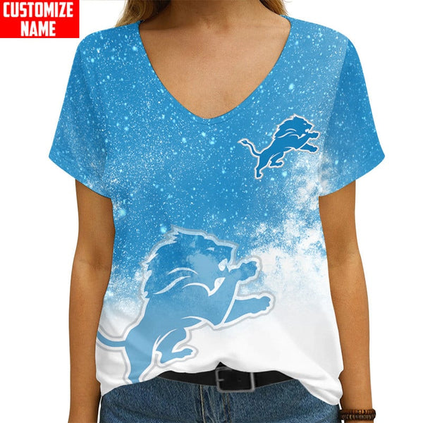 Detroit Lions 1 (3) Personalized V-neck Women T-shirt