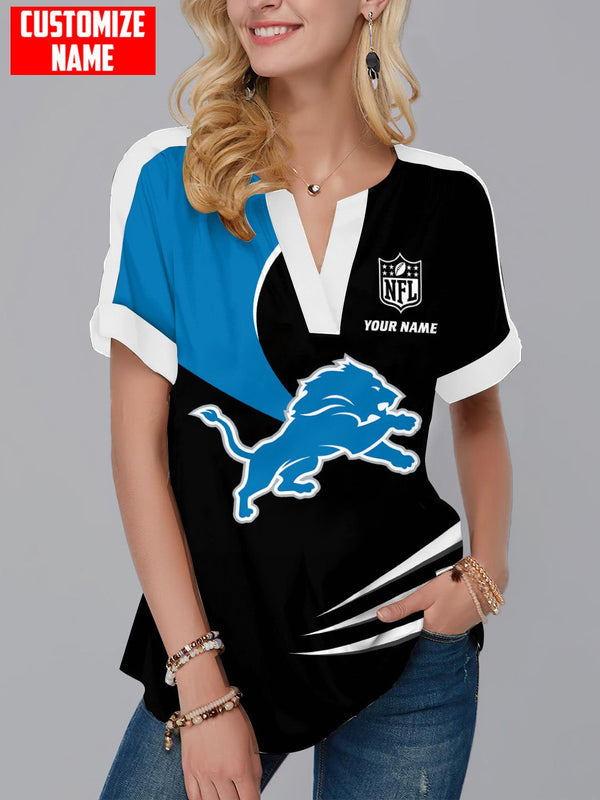 Detroit Lions Fashion Short Sleeve V-Neck Shirt 5