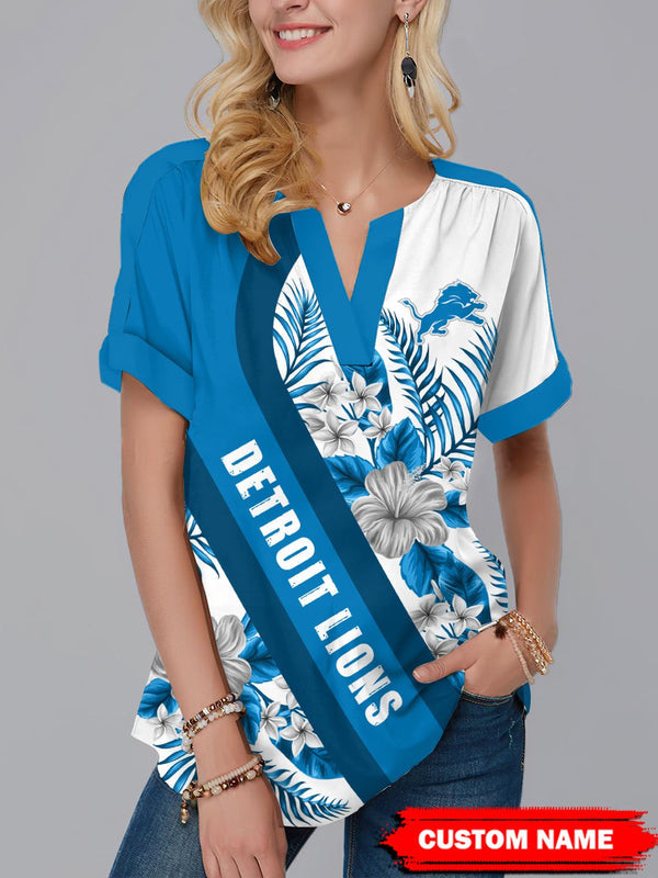 Detroit Lions Fashion Short Sleeve V-Neck Shirt 2