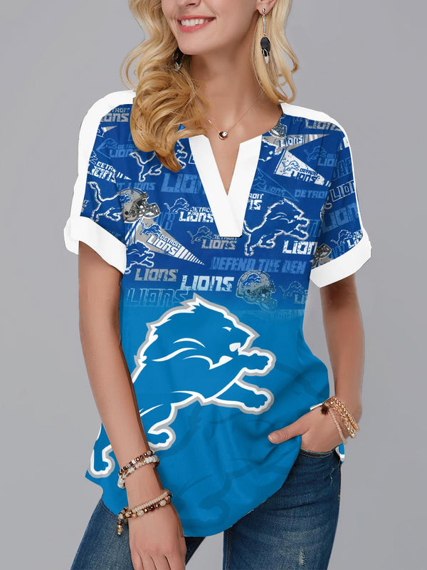 Detroit Lions Fashion Short Sleeve V-Neck Shirt 6