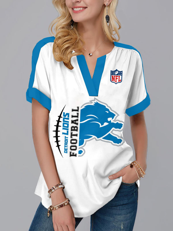 Detroit Lions Fashion Short Sleeve V-Neck Shirt 7
