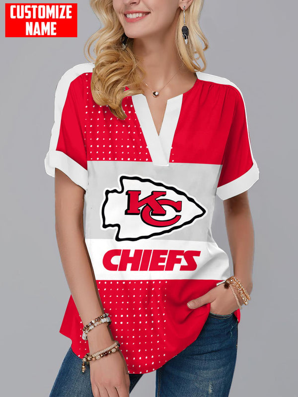 Kansas City Chiefs Fashion Short Sleeve V-Neck Shirt 6