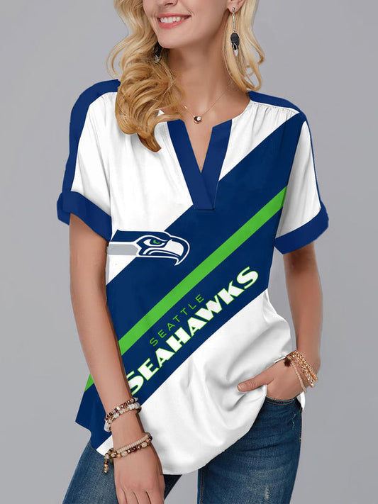Seattle Seahawks Fashion Short Sleeve V-Neck Shirt 2