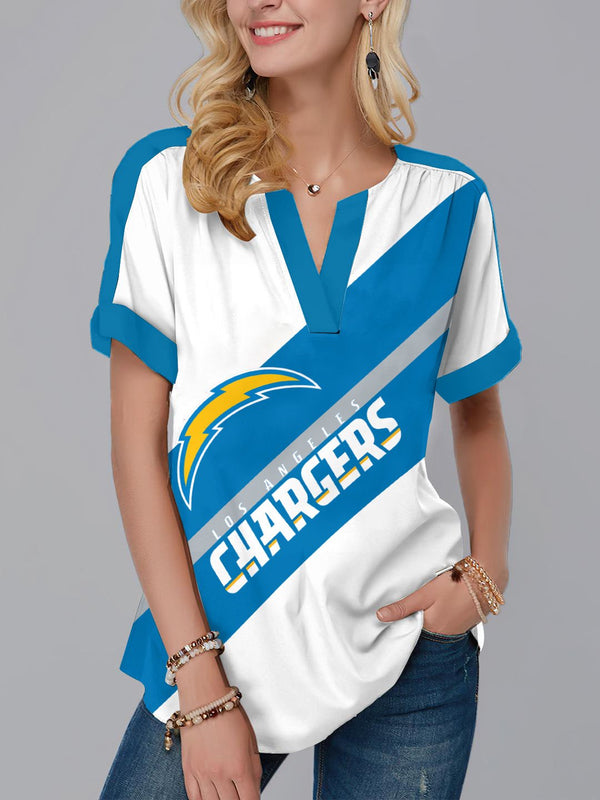Los Angeles Chargers Fashion Short Sleeve V-Neck Shirt 1