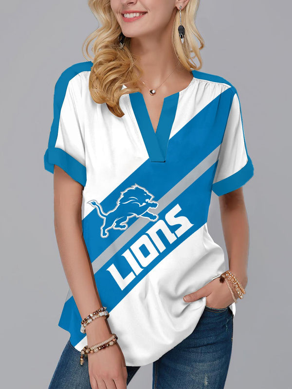 Detroit Lions Fashion Short Sleeve V-Neck Shirt 8