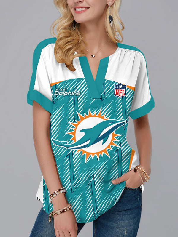 Miami Dolphins Fashion Short Sleeve V-Neck Shirt 2