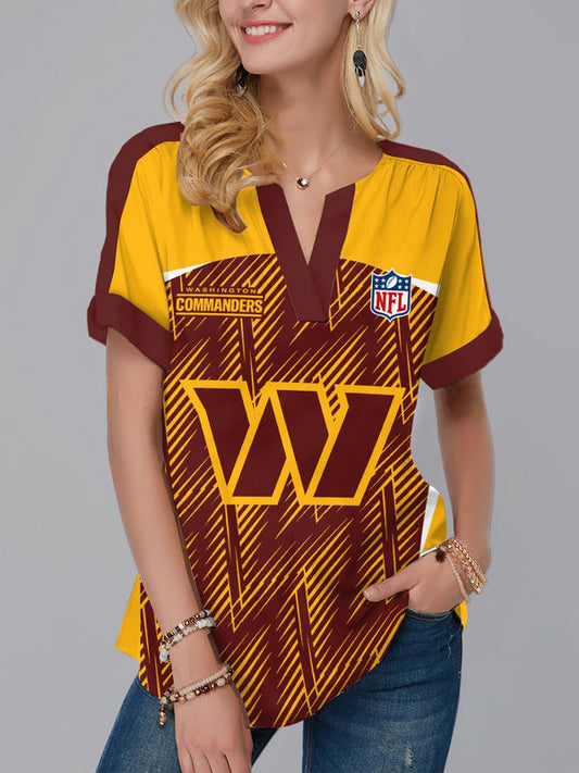 Washington Commanders Fashion Short Sleeve V-Neck Shirt 2