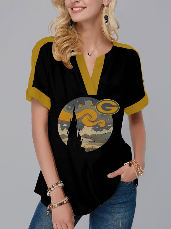 Green Bay Packers Fashion Short Sleeve V-Neck Shirt 1