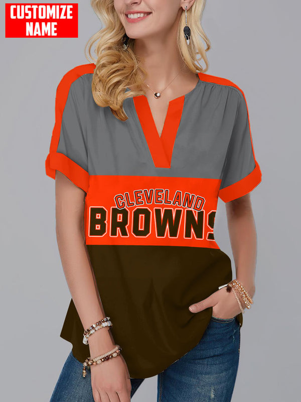 Cleveland Browns Fashion Short Sleeve V-Neck Shirt 2