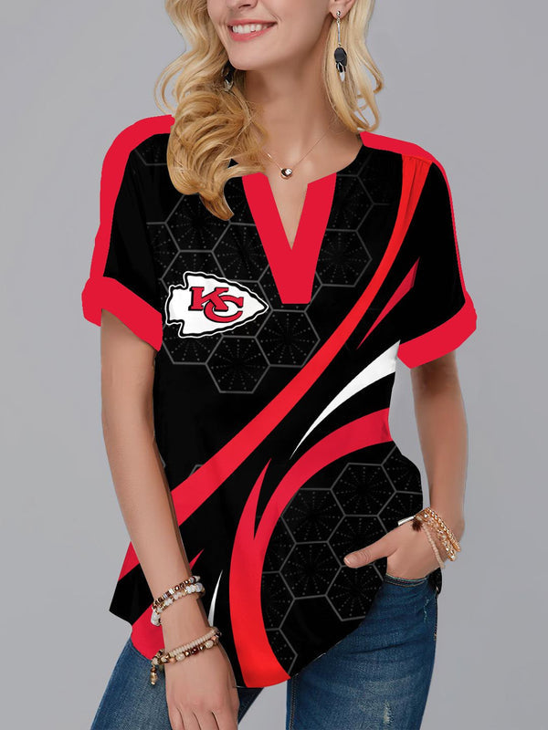 Kansas City Chiefs Fashion Short Sleeve V-Neck Shirt 9