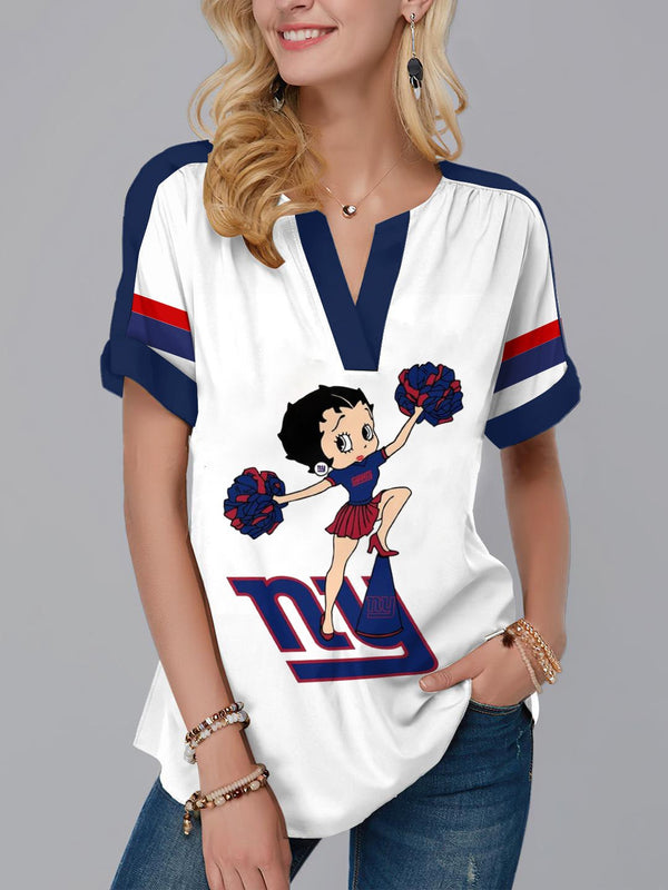New York Giants Fashion Short Sleeve V-Neck Shirt 1
