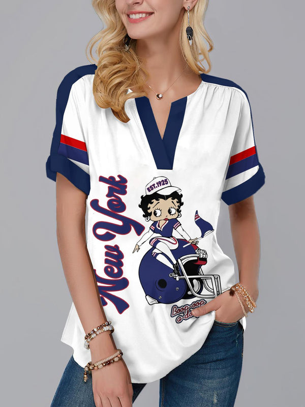 New York Giants Fashion Short Sleeve V-Neck Shirt 2