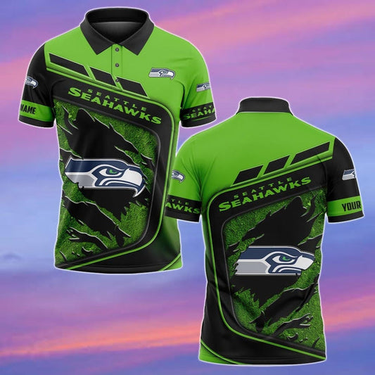 Seattle Seahawks Personalized Adult Polo Shirt 007