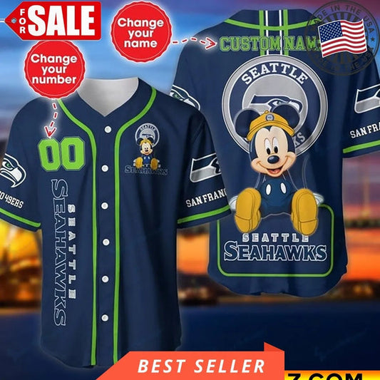 Seattle Seahawks Personalized Baseball Jersey 006