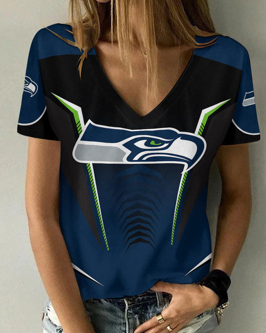 Seattle Seahawks 1 (3) Personalized V-neck Women T-shirt