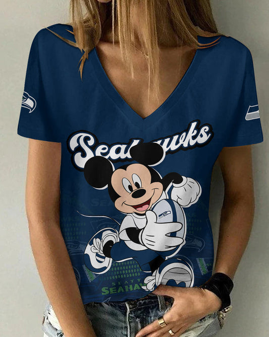 Seattle Seahawks 1 (5) Personalized V-neck Women T-shirt
