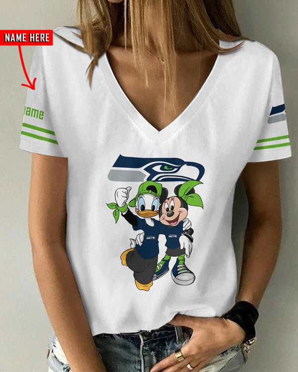 Seattle Seahawks 1 (6) Personalized V-neck Women T-shirt