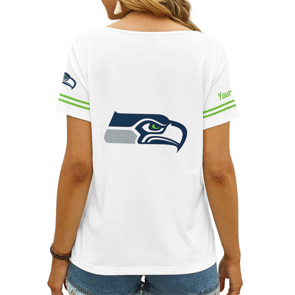 Seattle Seahawks 1 (6) Personalized V-neck Women T-shirt