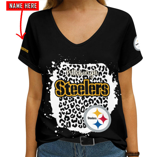 Pittsburgh Steelers 1 (11) Personalized V-neck Women T-shirt