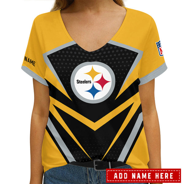 Pittsburgh Steelers 1 (19) Personalized V-neck Women T-shirt