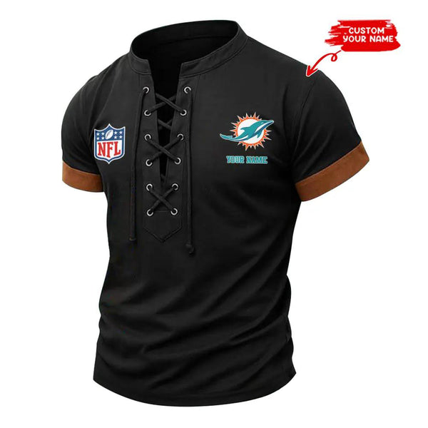 Miami Dolphins Retro Lace-up Short Sleeve T-shirt New Trending C001