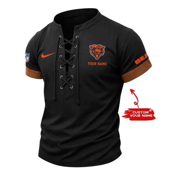 Chicago Bears Retro Lace-up Short Sleeve T-shirt New Trending C002
