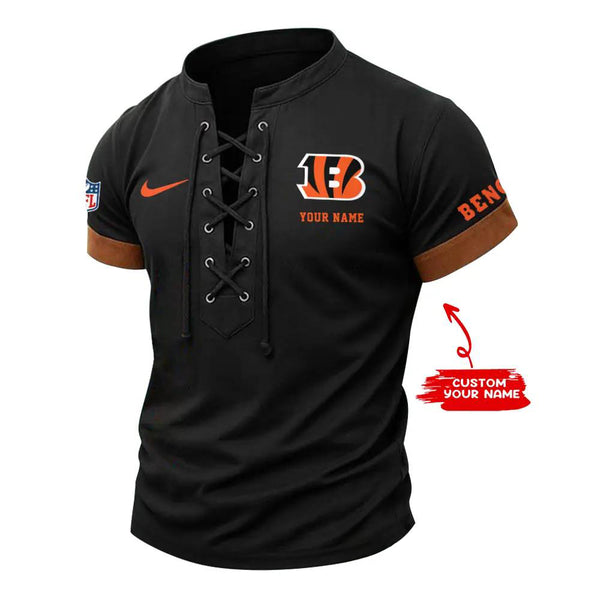 Cincinnati Bengals Retro Lace-up Short Sleeve T-shirt New Trending C002
