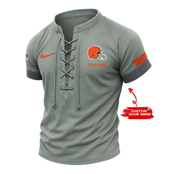 Cleveland Browns Retro Lace-up Short Sleeve T-shirt New Trending C002